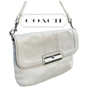 Coach Leather Clutch/Skinny Crossbody Strap Bag-White/Silver/Blue Interior
